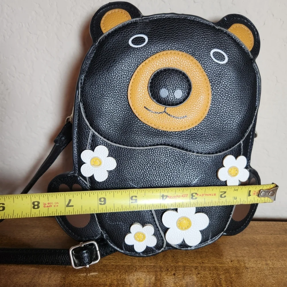 Sleepyville Critters Leather Brown Bear With Bees Kids Crossbody Purse 8 1/2
